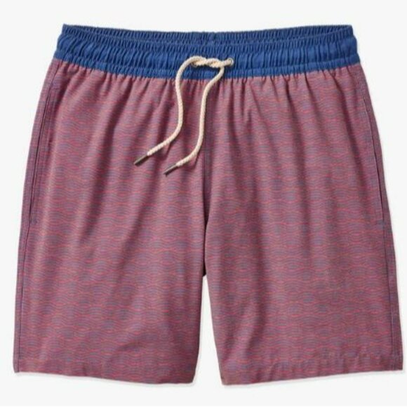 Fair Harbor Bayberry Board Shorts Men's Size 34 Red Waves Drawstring - Picture 1 of 8